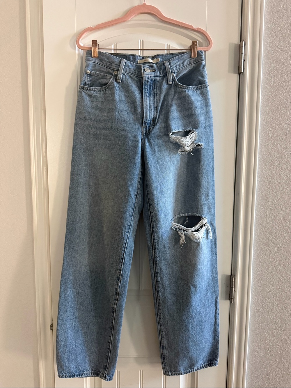 Levi's Light Blue Distressed Straight-Leg Jeans